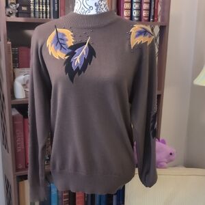 Vintage Wool Sweater With Leather Embellishments Size M
